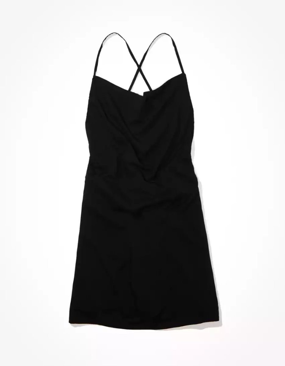 Mini Robe American Eagle AE Ruched Cross-Back Noir Femme | KLB-07056339